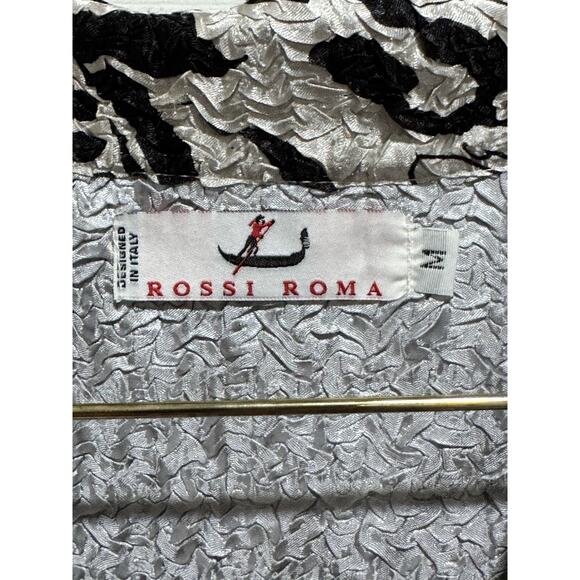 Rossi Roma Silver Black Romantic Floral Crinkle Fabric Cardigan Sz Medium Jacket - Picture 5 of 8